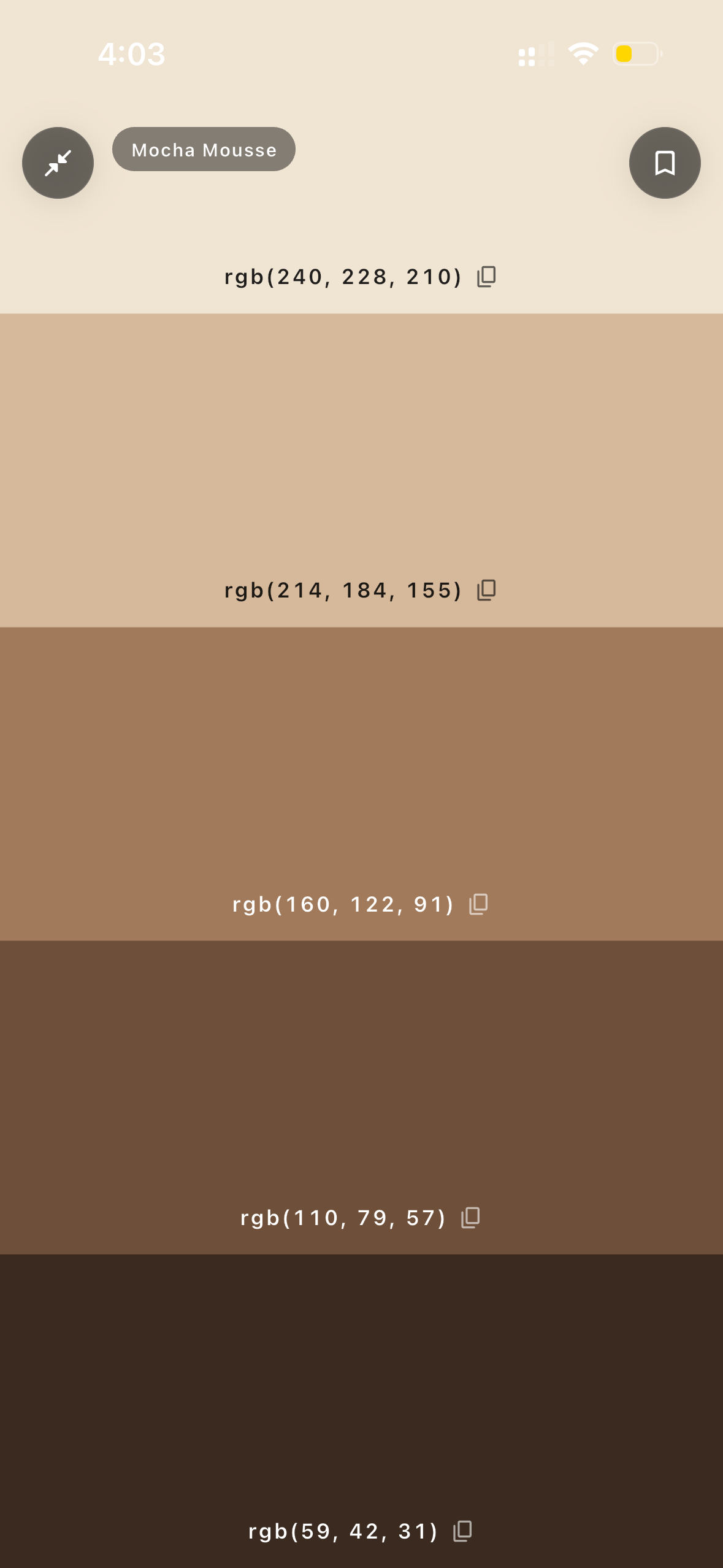Color Trends — Fullscreen palette view