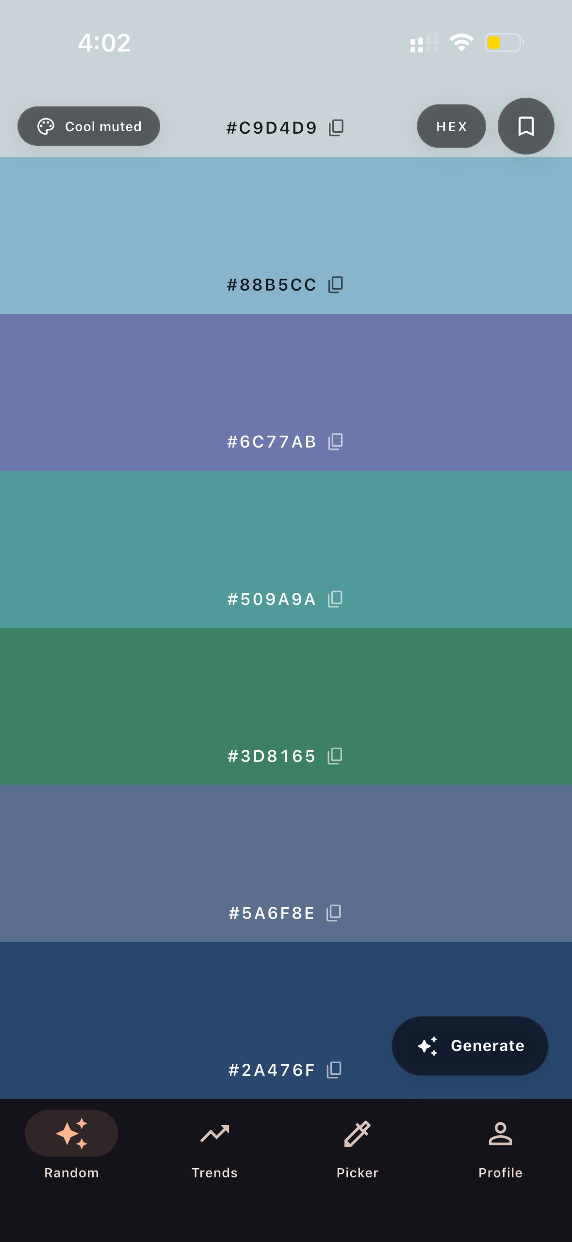 Color Trends — Random palette generation