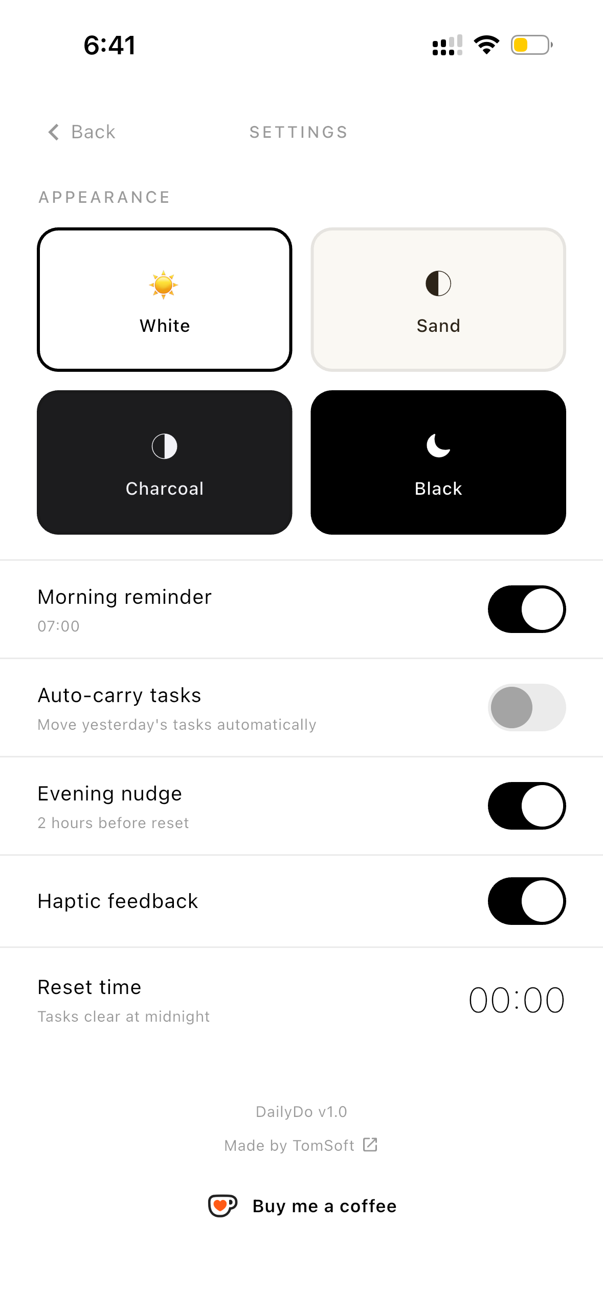 Settings — theme selector