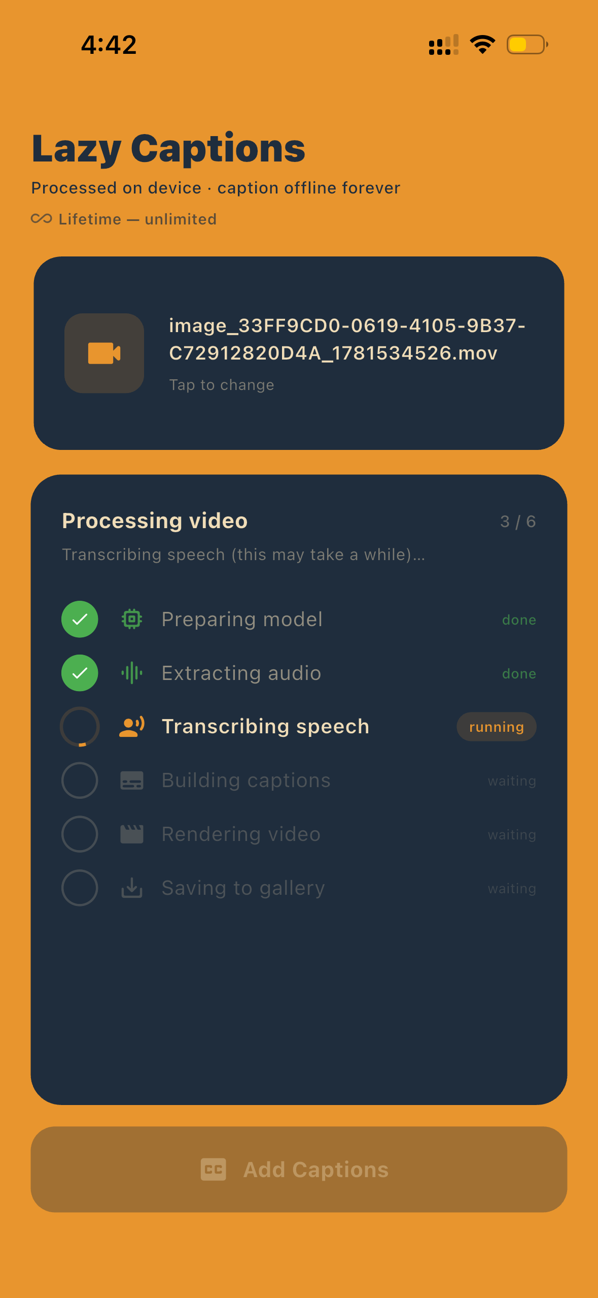 Lazy Captions — processing